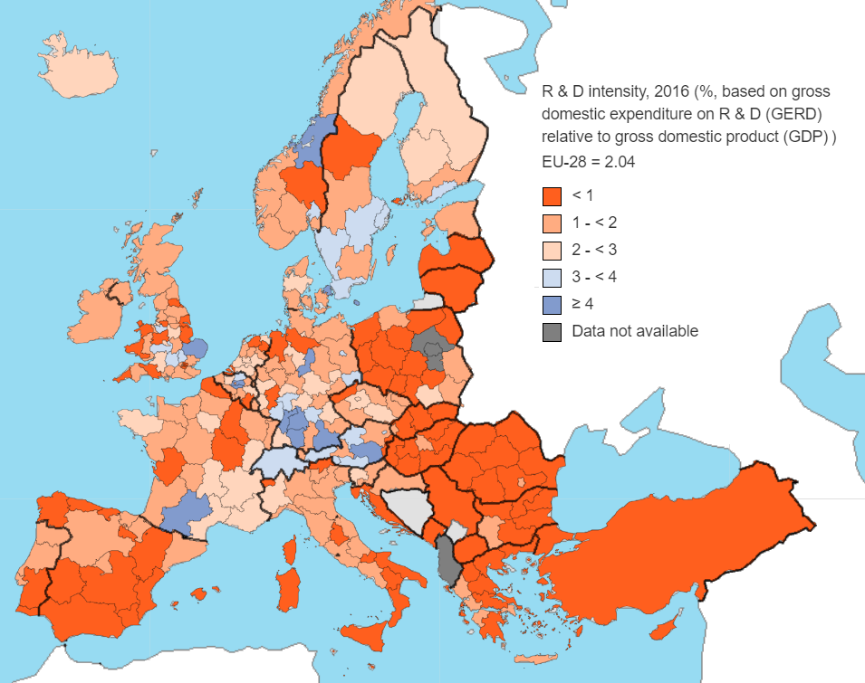 A mere 27 of 266 regions account for half of Europe’s R&D spending