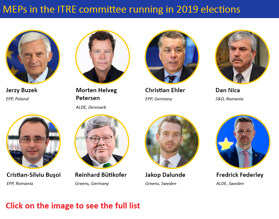 image of MEPs in the ITRE committee running in the 2019 elections