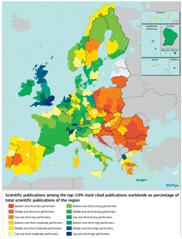 Uneven spread of international co-authorship in science publications across European regions