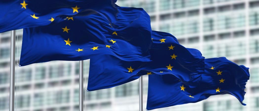 EU flags in front of the European Parliament