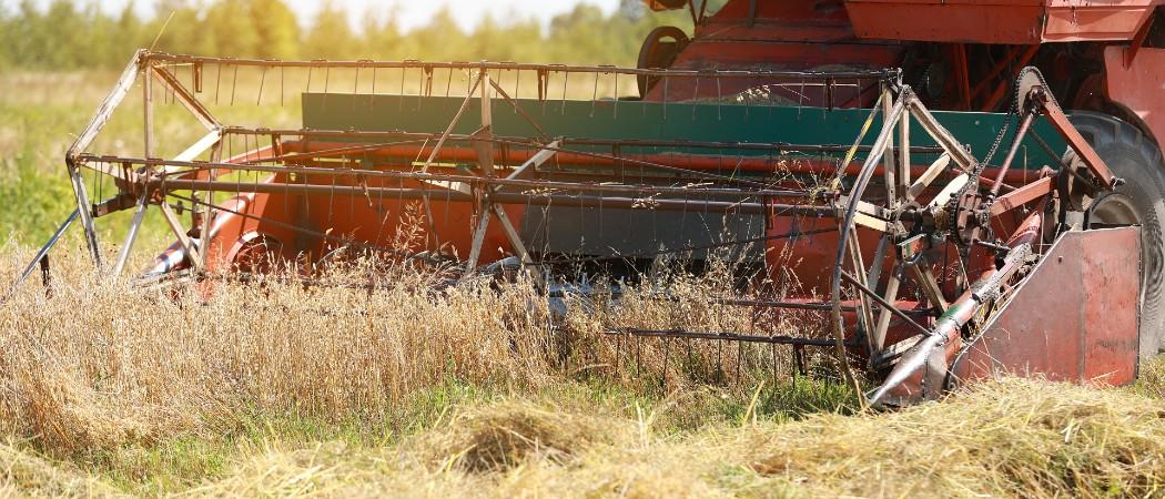 Combine harvester in a field